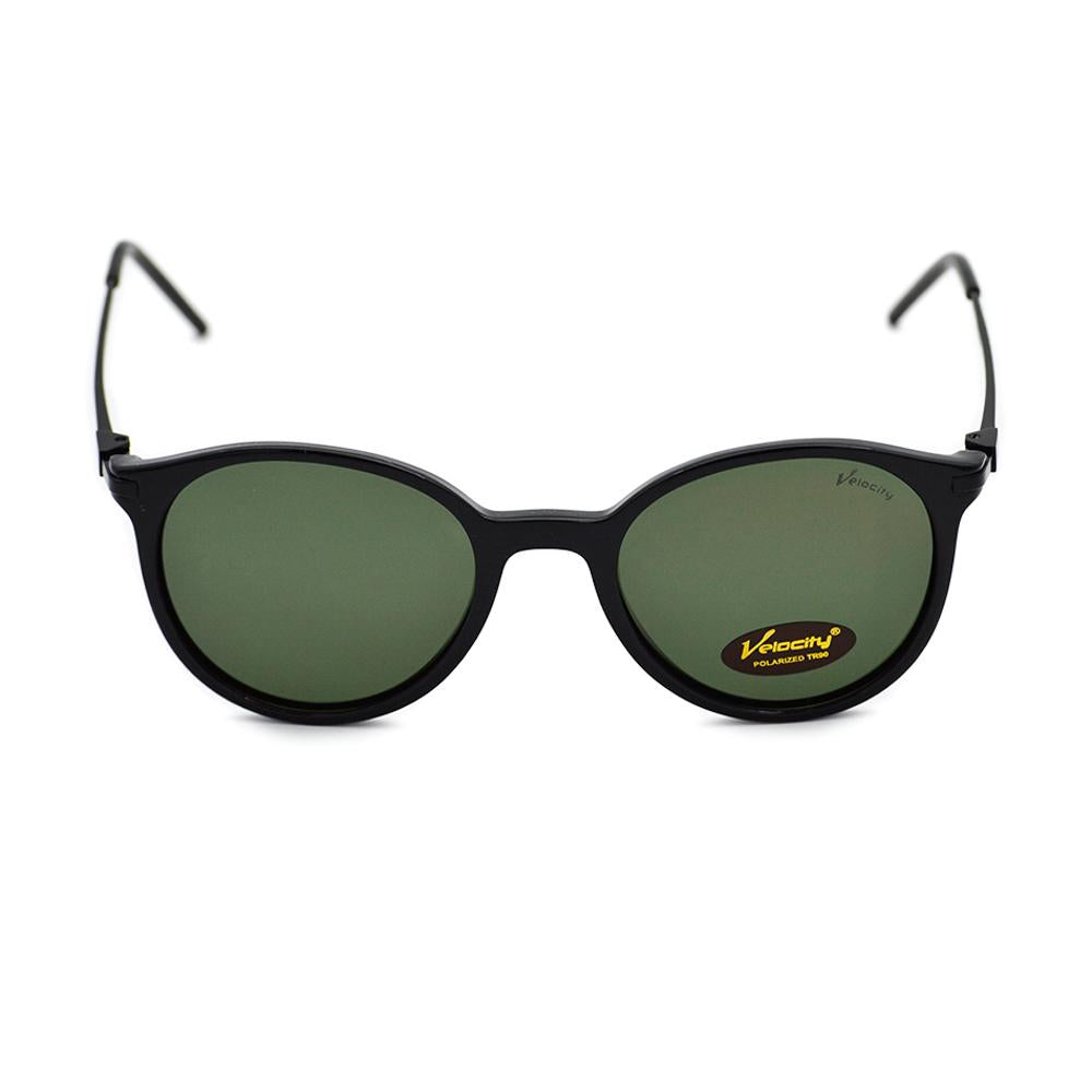 Velocity VC90226 Black & Green Acetate Round Polarized Sunglass front view