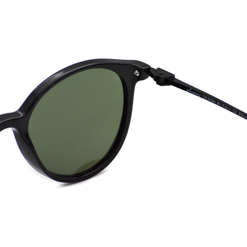 Velocity VC90226 Black & Green Acetate Round Polarized Sunglass closeup view