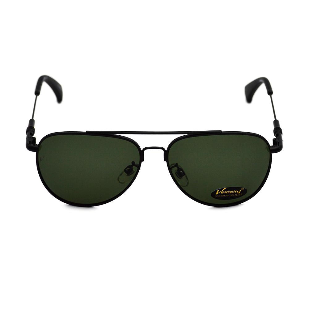 Velocity HA90524 Black and Green Aviator Metal Polarized Sunglass front view