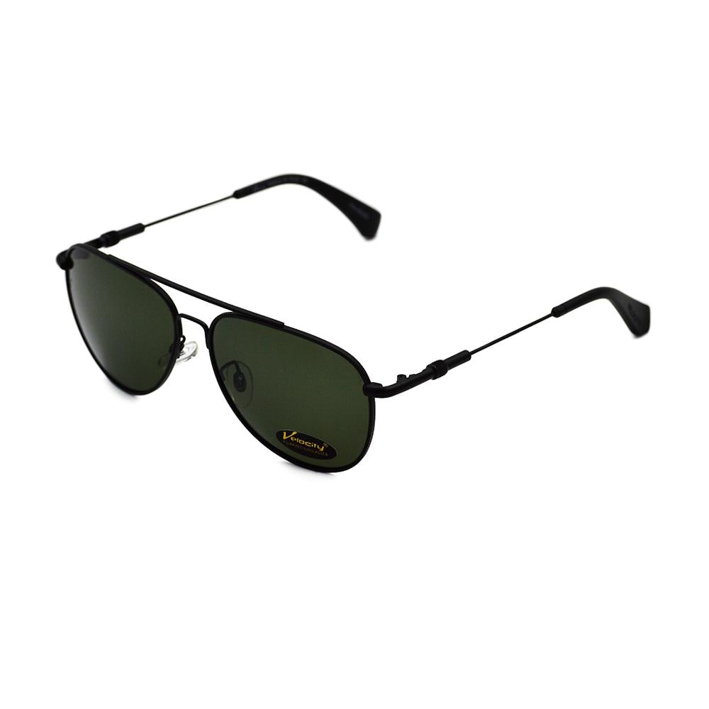 Velocity HA90524 Black and Green Aviator Metal Polarized Sunglass left view